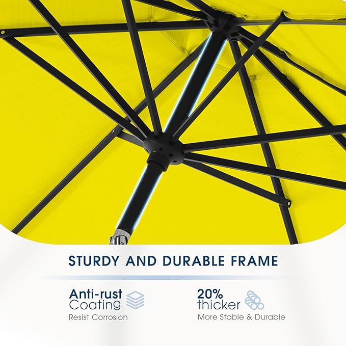 wikiwiki 7.5 FT Patio Umbrellas Outdoor Table Market Umbrella with Push Button Tilt/Crank, 6 Sturdy Ribs, Fade Resistant Waterproof POLYESTER DTY Canopy for Garden, Lawn, Deck, Backyard & Pool, Yellow
