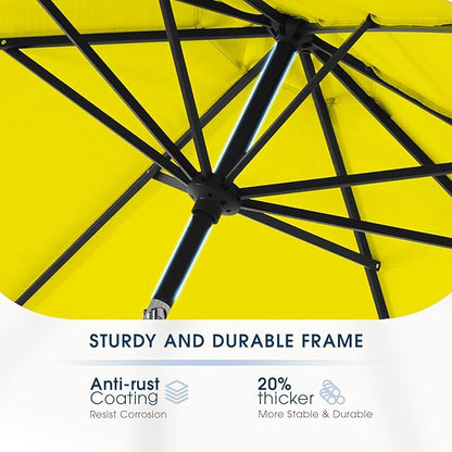 wikiwiki 7.5 FT Patio Umbrellas Outdoor Table Market Umbrella with Push Button Tilt/Crank, 6 Sturdy Ribs, Fade Resistant Waterproof POLYESTER DTY Canopy for Garden, Lawn, Deck, Backyard & Pool, Yellow