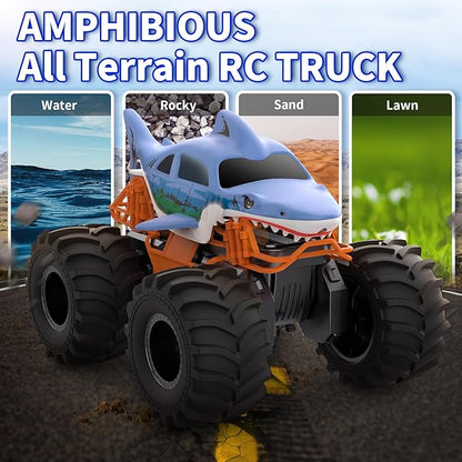 Shark RC Monster Truck for Kids, 1:16 Scale 4WD Shark Monster Car Toys, 2.4GHz All Terrain Amphibious Remote Control Car for Boys and Girls Ages 6-12+