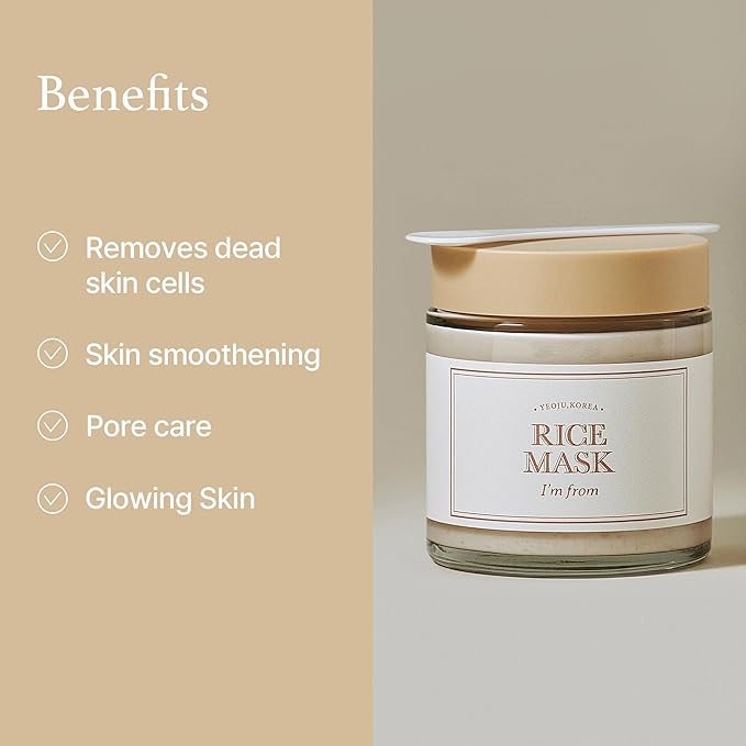 I'm from Rice Mask 3.88 Oz + Toner 1.01 Fl Oz, Korean Exfoliate and Glow Set, Smooth and Glowing Skin, Wash Off Mask for Dry Sensitive Skin