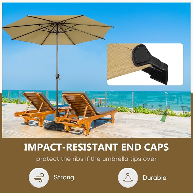 Abba Patio 11FT Lyon Outdoor Patio Umbrella Outdoor Table Umbrella with Push Button Tilt and Crank Market Umbrella 8 Sturdy Ribs UV Protection Waterproof for Garden Deck Backyard Pool Tan