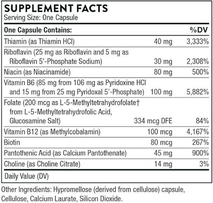 THORNE B-Complex #6 - Vitamin B Complex with Active Forms of Essential B Vitamins and Extra B6-60 Capsules
