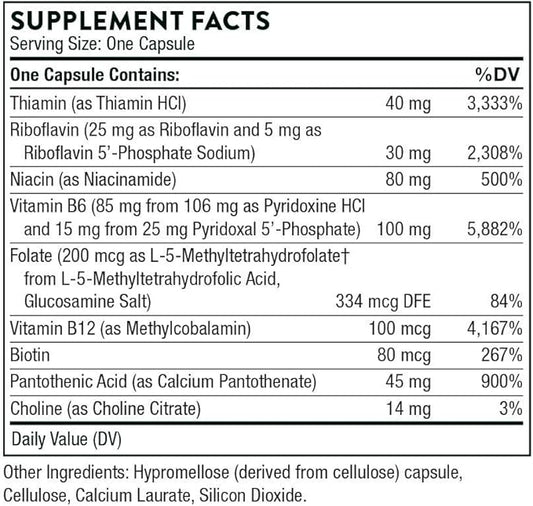 THORNE B-Complex #6 - Vitamin B Complex with Active Forms of Essential B Vitamins and Extra B6-60 Capsules