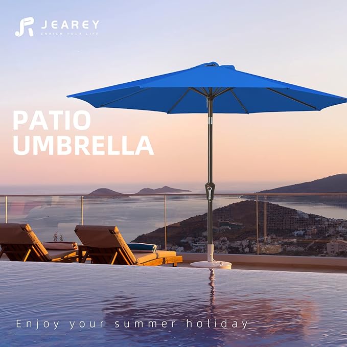 JEAREY 10FT Outdoor Patio Umbrella Outdoor Table Umbrella with Push Button Tilt and Crank, Market Umbrella 8 Sturdy Ribs UV Protection Waterproof for Pool, Garden (Royal Blue)