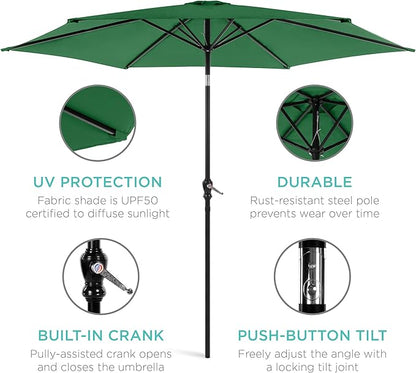 Best Choice Products 10ft Outdoor Steel Polyester Market Patio Umbrella w/Crank, Easy Push Button, Tilt, Table Compatible - Green