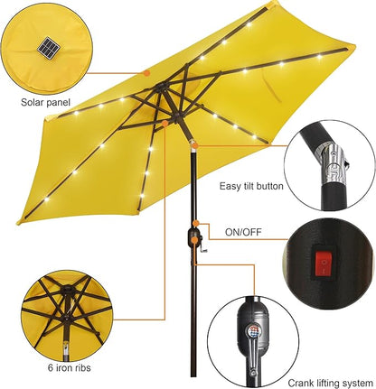 Blissun 7.5 ft Solar Umbrella, 18 LED Lighted Patio Umbrella, Table Market Umbrella