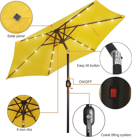 Blissun 7.5 ft Solar Umbrella, 18 LED Lighted Patio Umbrella, Table Market Umbrella