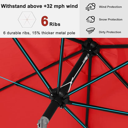 ABCCANOPY 7.5FT OutdoorPatio Umbrella, UV Protection Table Umbrella w/Crank for Easy Set Up, Suitable for Garden, Lawn, Deck & Backyard (Red)