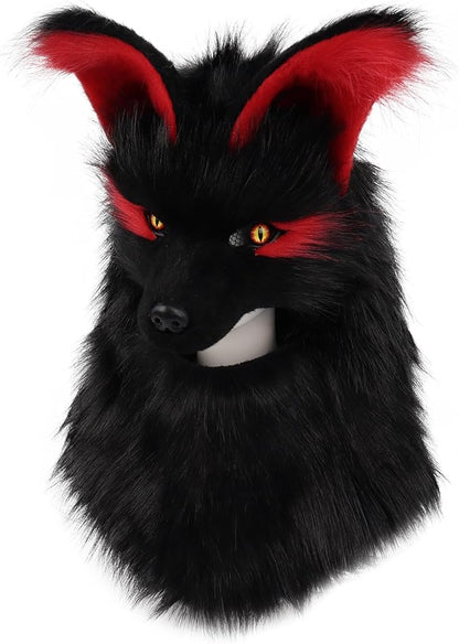Furry Head Mask Animal Wolf Dog Plush Faux Fur Masks for Halloween Masquerade Cosplay Costume Props