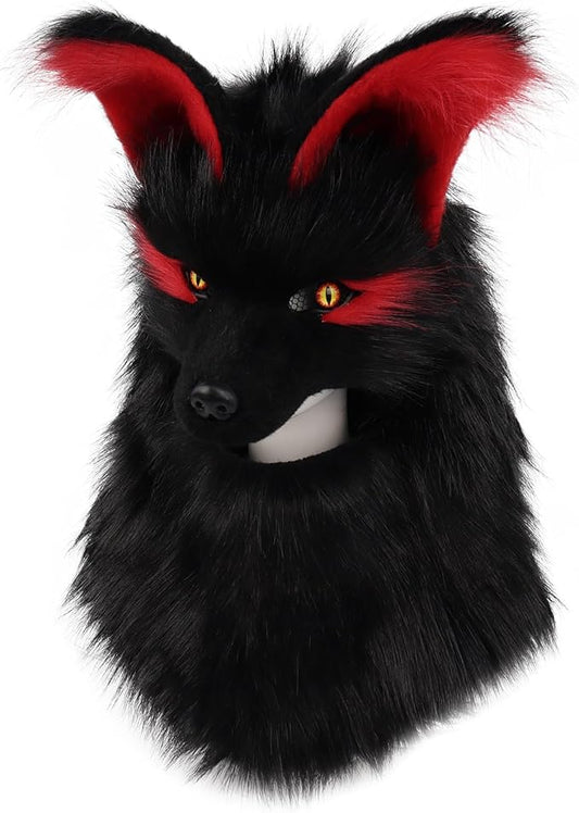 Furry Head Mask Animal Wolf Dog Plush Faux Fur Masks for Halloween Masquerade Cosplay Costume Props
