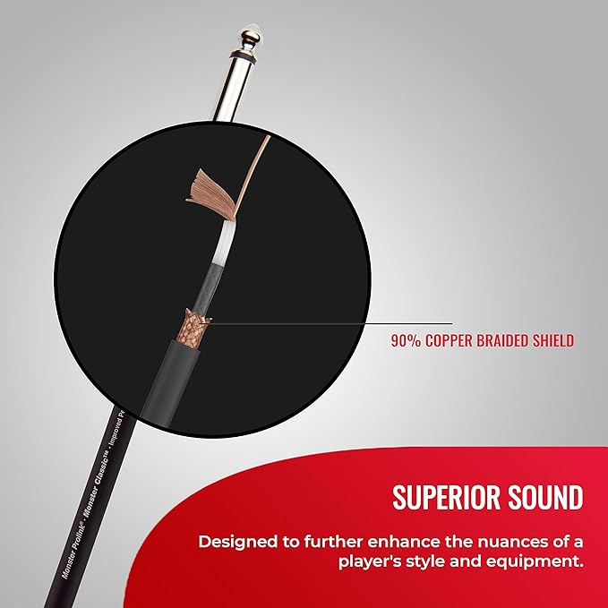 Monster Prolink Classic Instrument Guitar Cable - 12 ft Straight to Straight Instrument Cable. All Metal & Duraflex Outer Jacket. 90% Copper Braided Shield Monster Instrument Cable