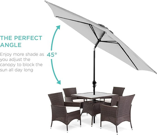 Best Choice Products 10ft Outdoor Steel Polyester Market Patio Umbrella w/Crank, Easy Push Button, Tilt, Table Compatible - Fog Gray