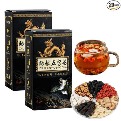 SIRDIKA Ginseng Five Treasures Tea Kidney Tea, Zhu Gen Wu Bao Cha, Wubao Tea - Chinese Kidney Care Tea, Men’s Herbal Tea (20bag/2boxes)