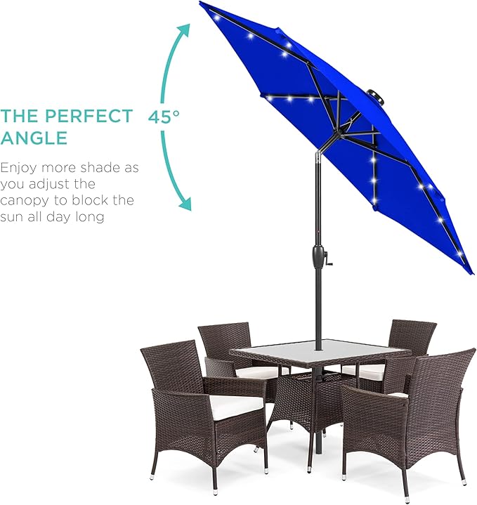 Best Choice Products 7.5ft Outdoor Solar Market Table Patio Umbrella for Deck, Pool w/Tilt, Crank, LED Lights - Resort Blue