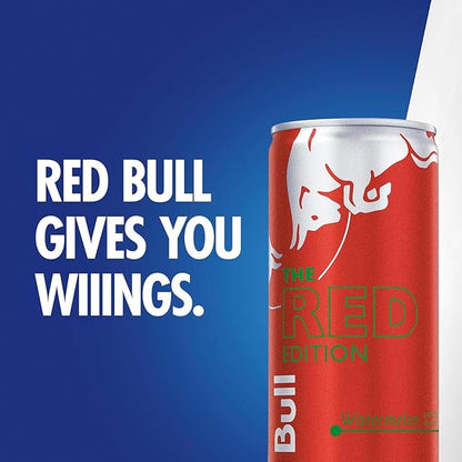 Red Bull Red Edition Energy Drink, Watermelon, with 80mg Caffeine plus Taurine & B Vitamins, 8.4 Fl Oz, Pack of 4 Cans