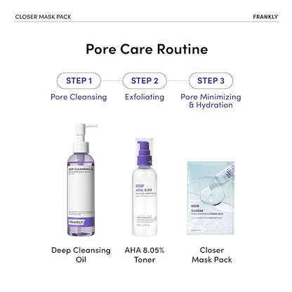 FRANKLY Pore Reset Ritual Set – Cleansing Oil, AHA Toner & 10 Semi-Gel Sheet Masks for Smooth, Clear, Poreless Skin