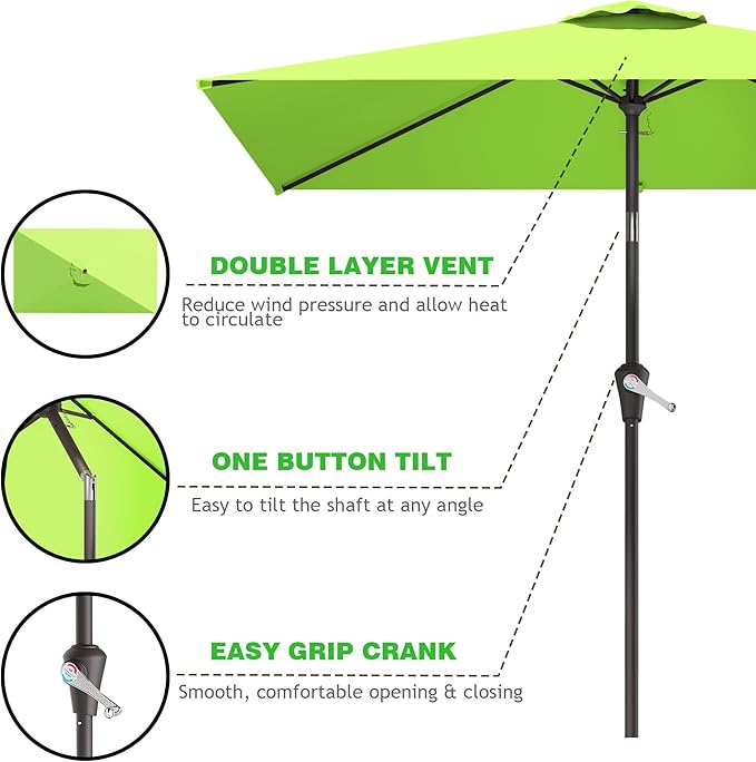 6.5' x 10' Rectangular Patio Umbrellas for Outdoor, Outdoor Table Umbrella, Large Outdoor Patio Umbrellas with 6 Sturdy Ribs for Market, Garden, Pool (Apple Green)