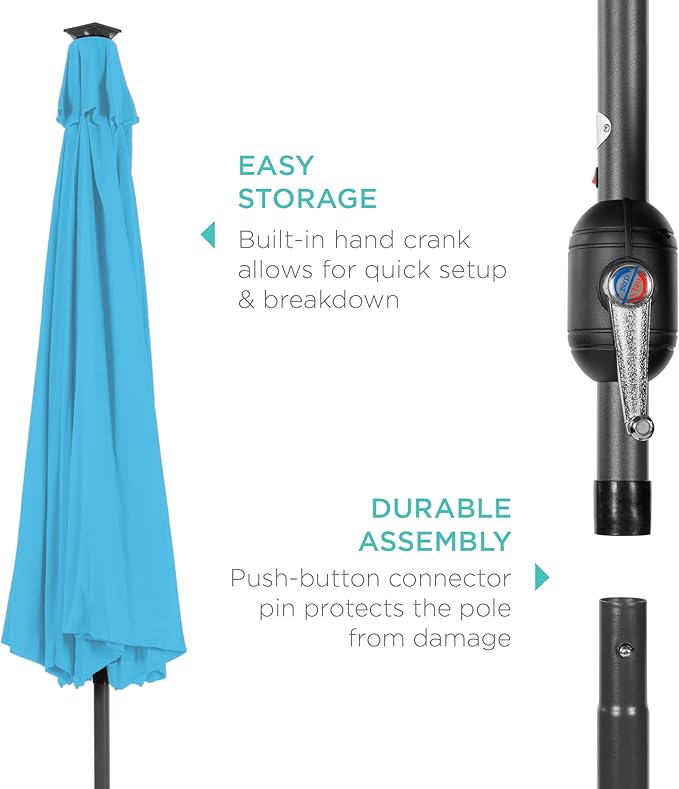Best Choice Products 10ft Solar Polyester LED Lighted Patio Umbrella w/Tilt Adjustment and UV-Resistant Fabric - Sky Blue