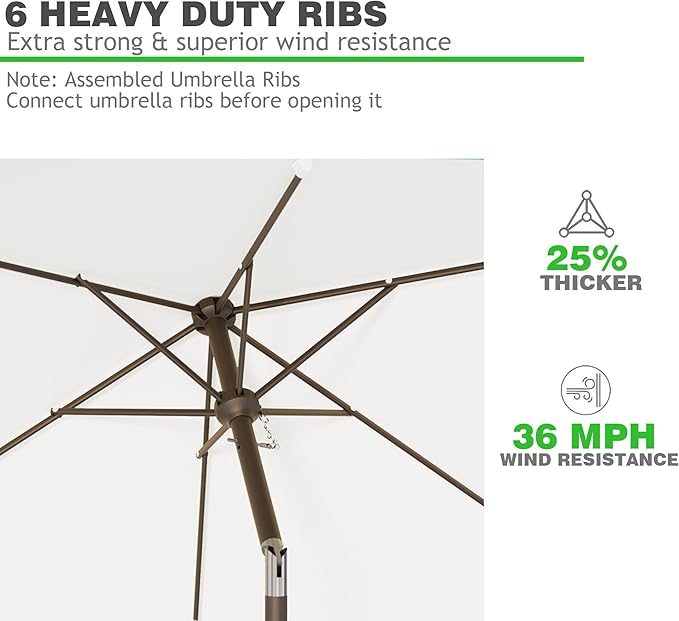 6.5' x 10' Rectangular Patio Umbrellas for Outdoor, Outdoor Table Umbrella, Large Outdoor Patio Umbrellas with 6 Sturdy Ribs for Market, Garden, Pool (Cream-white)