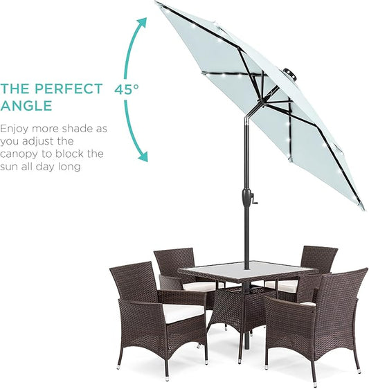 Best Choice Products 7.5ft Outdoor Solar Market Table Patio Umbrella for Deck, Pool w/Tilt, Crank, LED Lights - Baby Blue