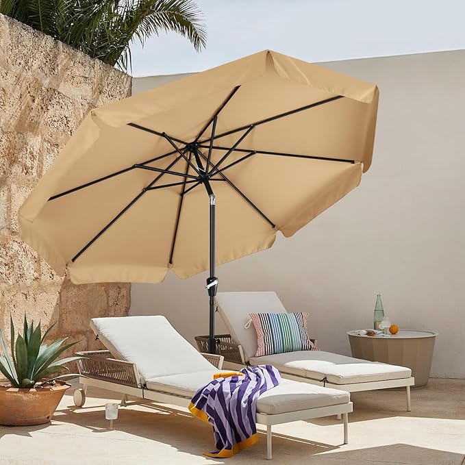 MASTERCANOPY Valance Patio Umbrella for Outdoor Table Market -8 Ribs (10ft, Khaki)