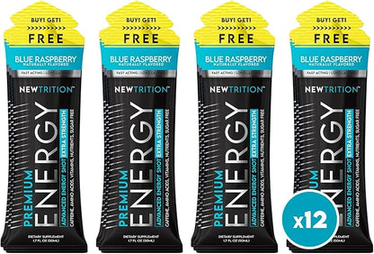 NewTrition Extra Strength Energy Shots, Caffeine Energy Shots with Vitamin B & Amino Acids, Sugar-Free Vitamin Energy Shot, 1.7 fl oz, Blue Raspberry, 12 Count