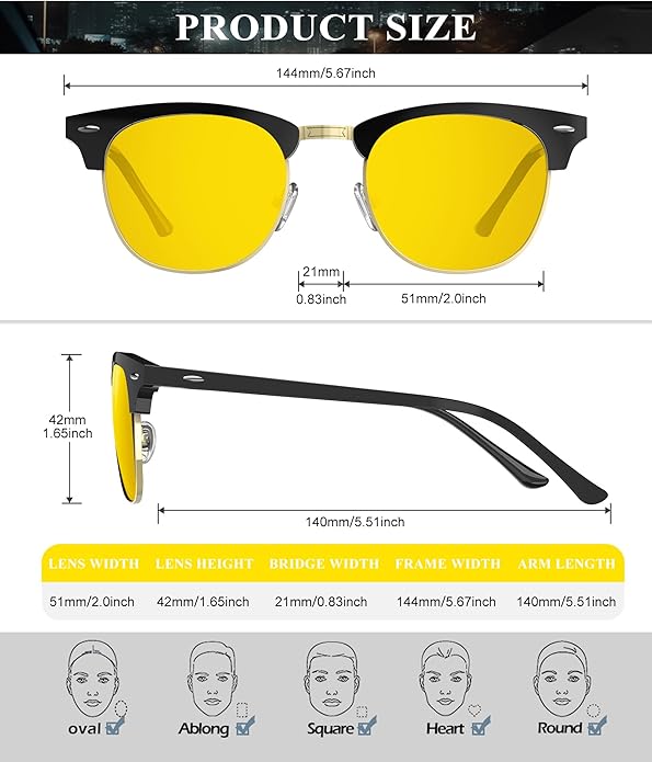 KALIYADI Polarized Sunglasses for Men and Women Semi-Rimless Frame Driving Sun glasses UV Blocking