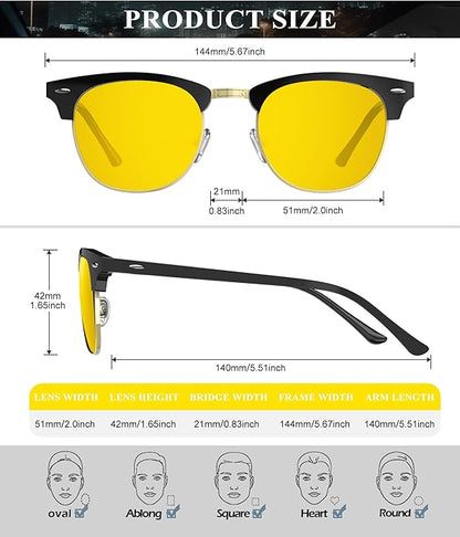KALIYADI Polarized Sunglasses for Men and Women Semi-Rimless Frame Driving Sun glasses UV Blocking