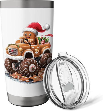 Funny Monster Truck Gingerbread Man Baking Christmas Cookies Stainless Steel Insulated Tumbler