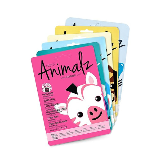 masque BAR Pretty Animalz Facial Sheet Mask, Fun and Unique Sheet Masks with Animal Character Prints, Hydrating and Soothing Korean Facial Mask, Nourishing & Exfoliating Skin Care, Pack of 6