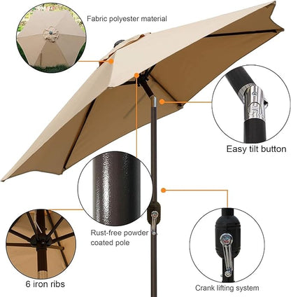Blissun 7.5 ft Patio Umbrella, Yard Umbrella, Outdoor Market Umbrella with Push Button Tilt Crank (Tan)