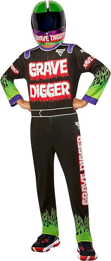 Rubie's Child's Monster Jam Grave Digger Costume Jumpsuit and Mask, As Shown