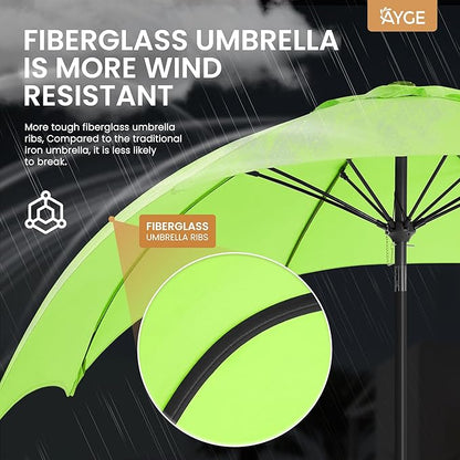 Ayge 9FT Large Outdoor Patio Umbrella Market Table Umbrella-UV Resistant, Easy Push Button Tilt and Crank, 8 Sturdy Fiberglass Ribs Heavy-Duty Pool Umbrella for Deck, Backyard,Garden