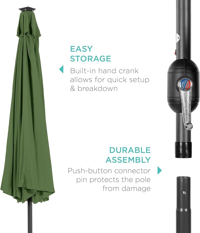 Best Choice Products 10ft Solar Polyester LED Lighted Patio Umbrella w/Tilt Adjustment and UV-Resistant Fabric - Fern