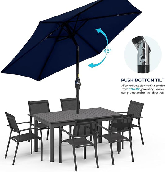 SUNVIVI OUTDOOR 7.5' Outdoor Patio Umbrella, Patio Umbrella, Market Umbrella, Metal Pole Umbrella with Push Button Tilt and Crank, 6 Ribs, Polyester Canopy