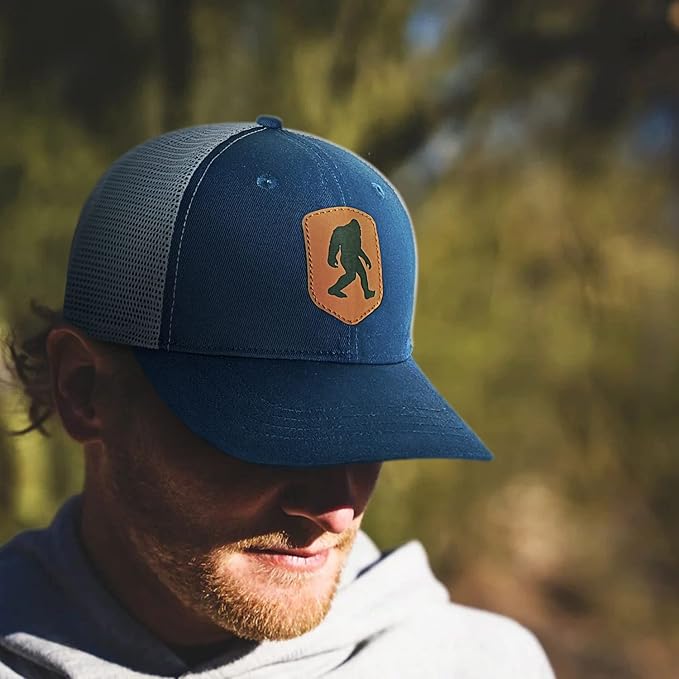 Mesh Bigfoot Hat Leather Cap for Men- Great Snapback Closure Sasquatch Hat for Hunting & Hiking