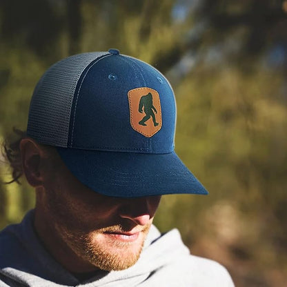 Mesh Bigfoot Hat Leather Cap for Men- Great Snapback Closure Sasquatch Hat for Hunting & Hiking