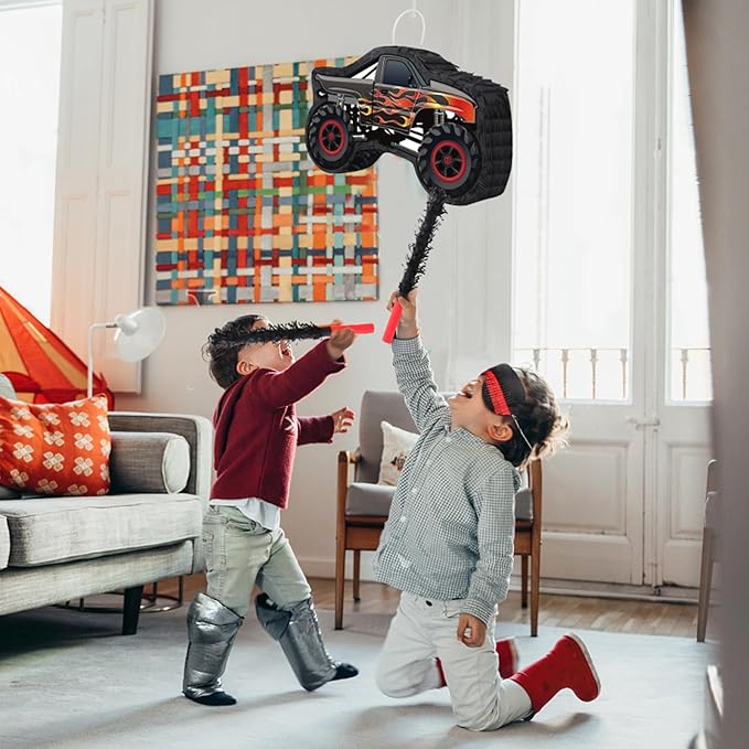 Car Pinata with Stick & Hanging Loop Mexican Pinata Game for Monster Truck Party Decorations Race Car Theme Birthday Carnival Party Supplies