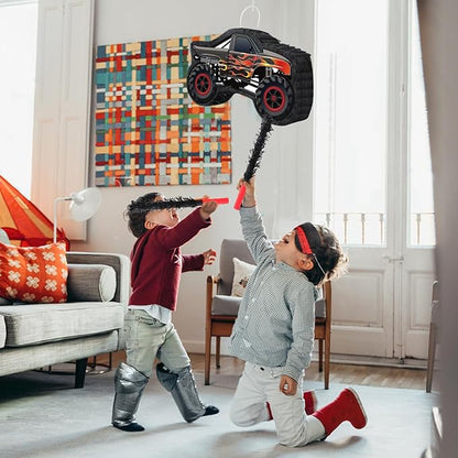 Car Pinata with Stick & Hanging Loop Mexican Pinata Game for Monster Truck Party Decorations Race Car Theme Birthday Carnival Party Supplies