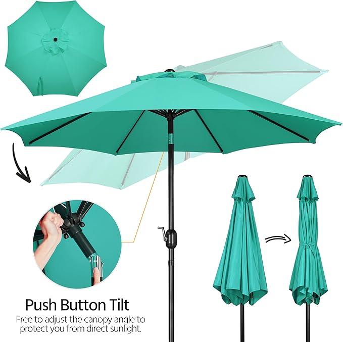 Yaheetech 9FT Patio Umbrella Outdoor Umbrella Patio Yard Market Table Umbrella with Push Button Tilt & Crank for Garden/Beach/Lawn/Deck/Backyard/Pool, 8 Ribs, Turquoise