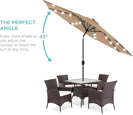 Best Choice Products 10ft Solar Polyester LED Lighted Patio Umbrella w/Tilt Adjustment and UV-Resistant Fabric - Tan