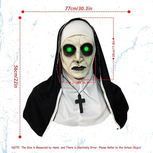 2024 Nun Scary Mask,Halloween Party Scary Full Head Costume Mask with cross necklace