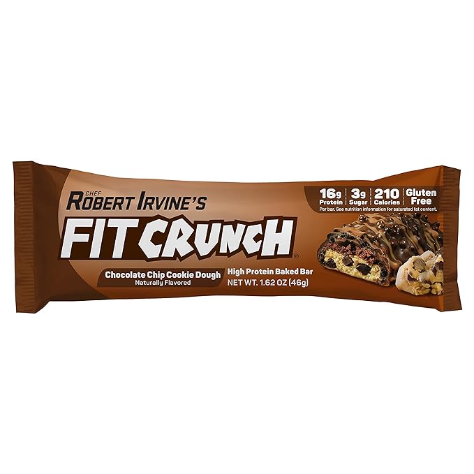 FITCRUNCH Snack Size Protein Bars, 6-Layer Baked Bar, 3g of Sugar, Gluten Free & Soft Cake Core (9 Bars, Chocolate Chip Cookie Dough)