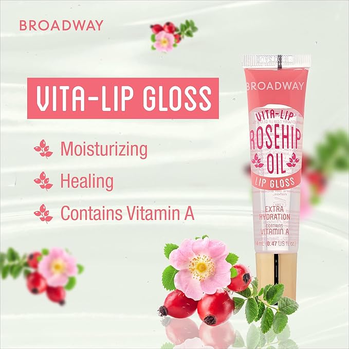 Ruby Kisses Broadway Vita-Lip Clear Lip Gloss (Rosehip Oil 12 Pack), Ultra-Hydrating & Soothing Formula with Vitamin Oils, High-Shine Non-Sticky Finish, Healing Glossy Lip Balm With Vitamin A