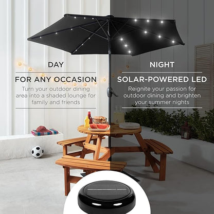Best Choice Products 7.5ft Outdoor Solar Market Table Patio Umbrella for Deck, Pool w/Tilt, Crank, LED Lights - Black