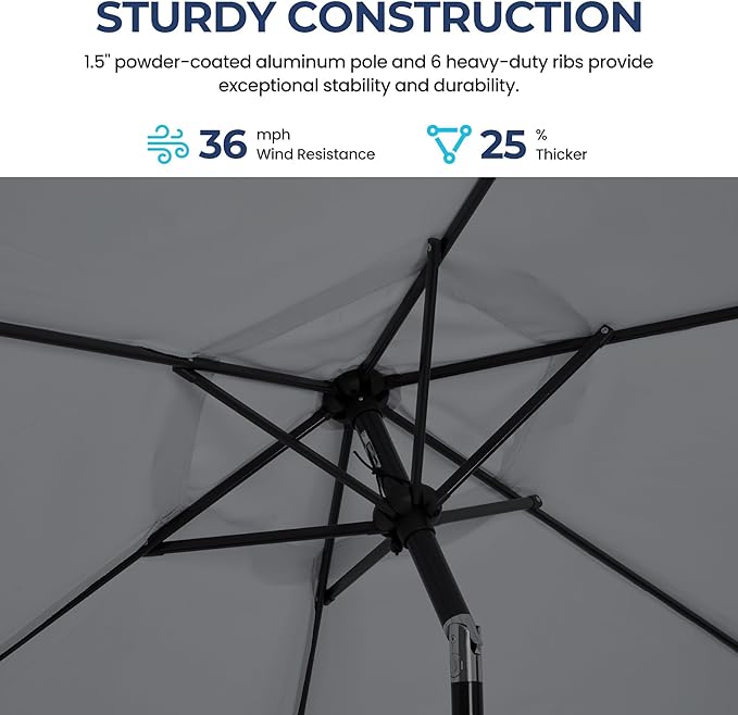 SUNVIVI OUTDOOR 7.5' Outdoor Patio Umbrella, Patio Umbrella, Market Umbrella, Metal Pole Umbrella with Push Button Tilt and Crank, 6 Ribs, Polyester Canopy