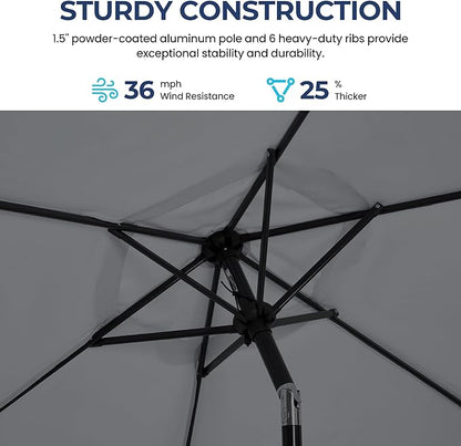 SUNVIVI OUTDOOR 7.5' Outdoor Patio Umbrella, Patio Umbrella, Market Umbrella, Metal Pole Umbrella with Push Button Tilt and Crank, 6 Ribs, Polyester Canopy