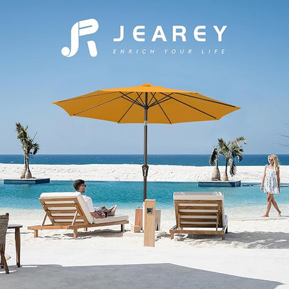 JEAREY 9FT Outdoor Patio Umbrella Outdoor Table Umbrella with Push Button Tilt and Crank, Market Umbrella 8 Sturdy Ribs UV Protection Waterproof for Garden, Deck, Backyard, Pool (Deep Orange)