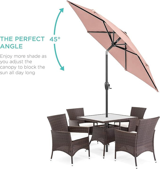Best Choice Products 7.5ft Heavy-Duty Round Outdoor Market Table Patio Umbrella w/Steel Pole, Push Button Tilt, Easy Crank Lift - Rose Quartz