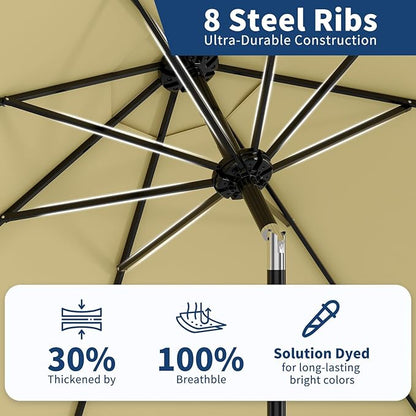 9Ft Patio Umbrella - 8 Sturdy Ribs Outdoor Table Umbrella with Crank Lift & Push Button Tilt - Market Umbrella for Pool, Deck, Yard, Garden - Beige